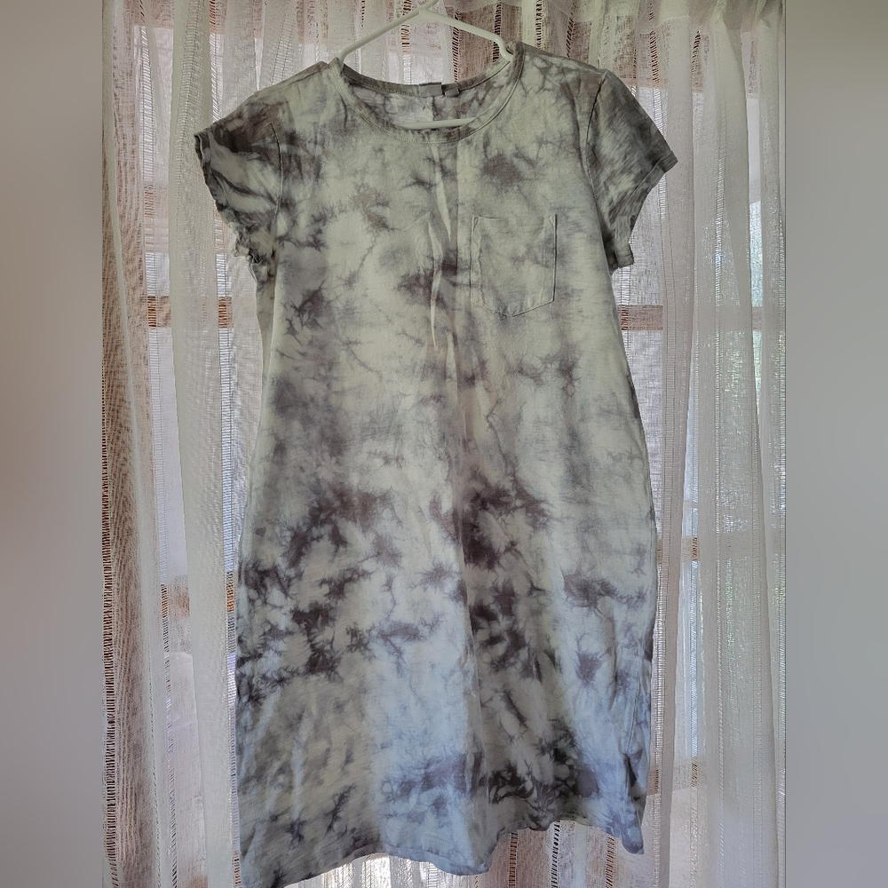 Gap Grey & White Tie-Dye T-Shirt Dress